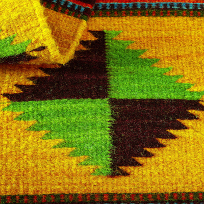 Corredor de mesa de lana, 'Vientos Oaxaqueños' - Tintes naturales Tejer a mano Camino de mesa de lana