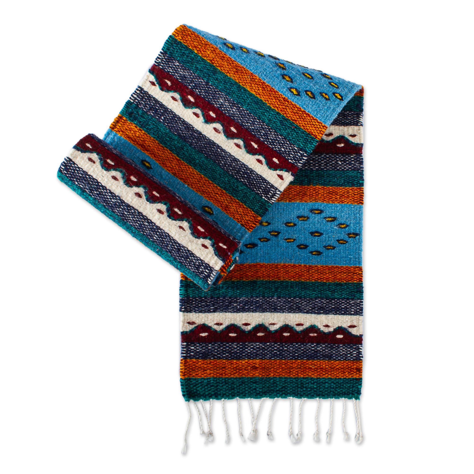 Multicolored Hand Loomed Wool Table Runner Oaxacan Hills NOVICA