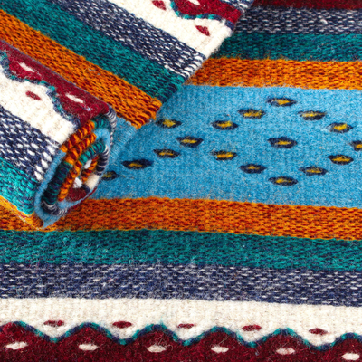 Wool table runner, 'Oaxacan Hills' - Multicolored Hand Loomed Wool Table Runner