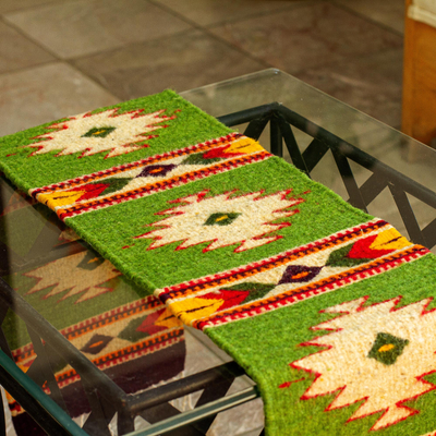 Tischläufer aus Wolle, 'Oaxacan Spring'. - Tischläufer aus handgeflochtener Wolle