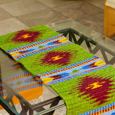 Wool table runner, 'Oaxacan Valley' - Wool Table Runner Hand Loomed in Mexico