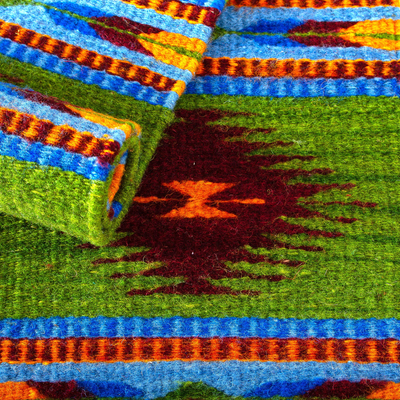 Wool table runner, 'Oaxacan Valley' - Wool Table Runner Hand Loomed in Mexico