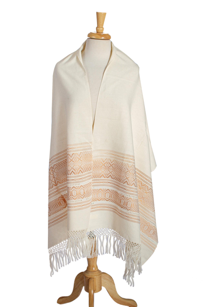 Handwoven Zapotec Brown on Ivory Cotton Rebozo Shawl - Natural Allure