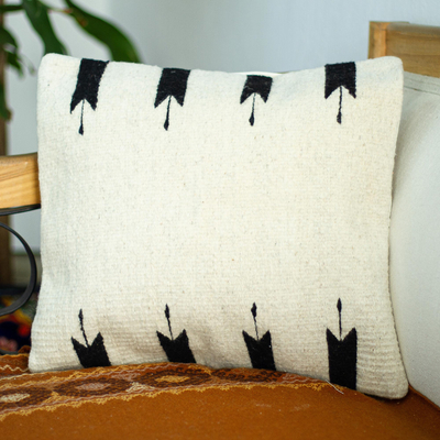Wool cushion cover, 'Valley Vista' - Off-White and Black Wool Cushion Cover