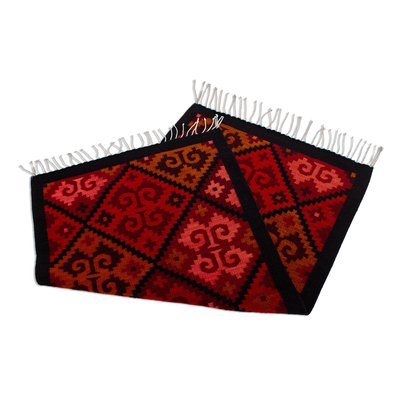 Alfombra de lana, (2,5x5) - Alfombra de área de lana tejida a mano con grecas en rojo y negro (2,5x5)
