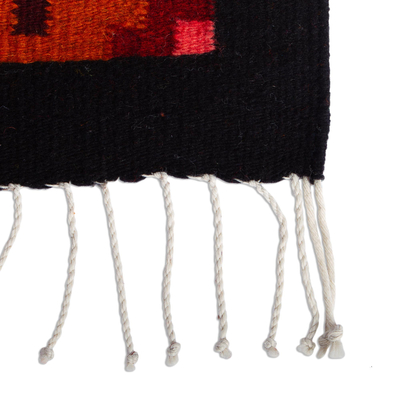 Wool area rug, 'Crimson Fretwork' (2.5x5) - Red and Black Fretwork Hand Woven Wool Area Rug (2.5x5)