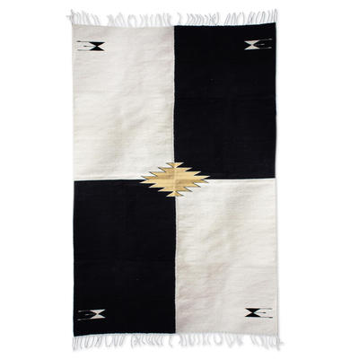 All Wool Colorblock Area Rug in Black and White (4x6.5)