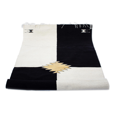 Tapete de lana tejido a mano, (4x6.5) - Alfombra de área con bloques de colores de lana en blanco y negro (4x6.5)