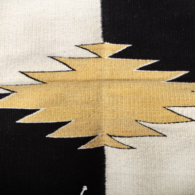 Handgewebter Wollteppich, (4x6,5) - Farbblock-Teppich aus reiner Wolle in Schwarz und Weiß (4 x 6,5)