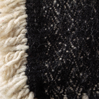 Wool cushion cover, 'Black Diamond' - All Wool Black and Oatmeal Cushion Cover