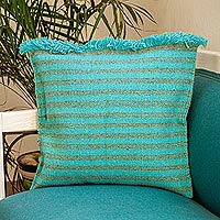 Wool cushion cover, 'Oaxacan Jade' - Sea Green and Grey Wool Cushion Cover