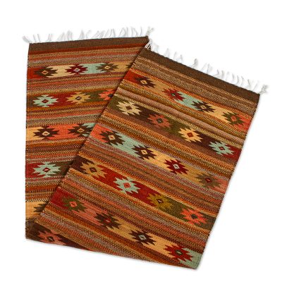 Wool runner, 'Southern Stars' - Hand Woven Earth Toned Wool Runner Rug