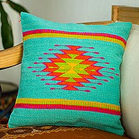 Wool cushion cover, 'Oaxacan Sunset' - Colorful Wool Hand Loomed Cushion Cover