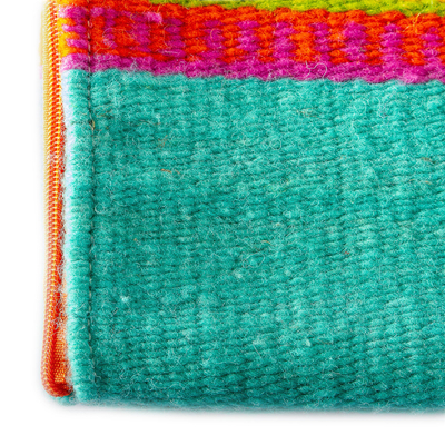 Wool cushion cover, 'Oaxacan Sunset' - Colorful Wool Hand Loomed Cushion Cover