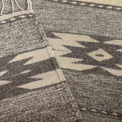 Wollläufer, (2x6,5) - Handgewebter Läuferteppich in Grau und Weizen (2 x 6,5)