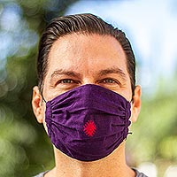 Cotton face masks, 'Bright Boysenberry' (pair) - 2 Handwoven 1-Layer Purple Cotton Headband Face Masks