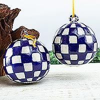 Ceramic ornaments, Talavera Check (pair)