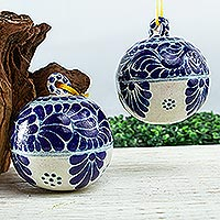 Ceramic ornaments, Talavera Blues (pair)