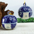 Ceramic ornaments, 'Talavera Blues' (pair) - Hand Painted Talavera Style Ceramic Ornaments (Pair)