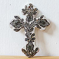Hand Crafted Talavera Style Ceramic Wall Cross,'Living Cross'