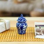 Decorative ceramic jar, 'Blue Puebla Swallow' - Blue on Ivory Swallow Motif Talavera Style Ginger Jar
