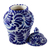 Decorative ceramic jar, 'Blue Puebla Swallow' - Blue on Ivory Swallow Motif Talavera Style Ginger Jar (image 2b) thumbail