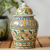 Decorative ceramic jar, 'Puebla Peach Blossoms' - Handmade Floral Talavera Style Decorative Ginger Jar thumbail