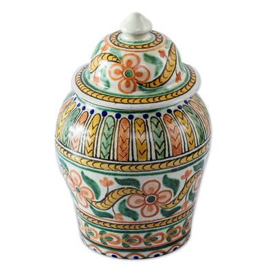 Handmade Floral Talavera Style Decorative Ginger Jar