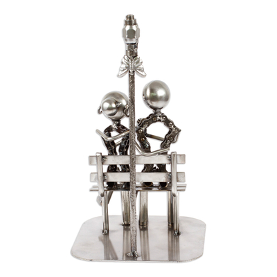 Recycled auto parts sculpture, 'Rustic Lovers' - Artisan Crafted Romantic Recycled Metal Sculpture