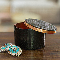 Copper keepsake box, 'Midnight Mysteries' - Handcrafted Black Hammered Copper Petite Keepsake Box