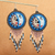 Beaded waterfall earrings, 'Wirikuta Eclipse in Blue' - Handmade Huichol Beaded Waterfall Earrings thumbail