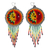 Beaded waterfall earrings, 'Wirikuta Eclipse in Red' - Multicolored Huichol Long Beaded Waterfall Earrings thumbail