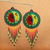 Beaded waterfall earrings, 'Wirikuta Eclipse in Green' - Huichol Style Long Beaded Waterfall Earrings (image 2) thumbail