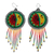 Beaded waterfall earrings, 'Wirikuta Eclipse in Green' - Huichol Style Long Beaded Waterfall Earrings thumbail