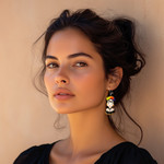 Beaded dangle earrings, 'Frida in Black' - Handmade Beaded Frida Dangle Earrings