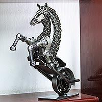Upcycled auto parts sculpture, 'Rustic Horsepower' (11 Inch)