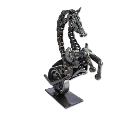 Recycled auto parts sculpture, 'Rustic Horsepower' (11 inch) - 11 Inch Rustic Motorbike Horse Recycled Auto Parts Sculpture