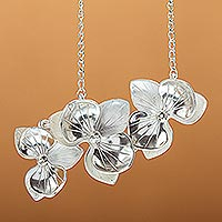 Silver pendant choker necklace, 'Orchid Asymmetry' - Orchid Blossom 950 Silver Choker from Mexico
