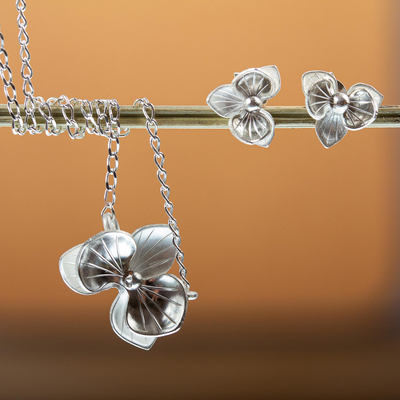 Silver jewelry set, Blooming Orchid
