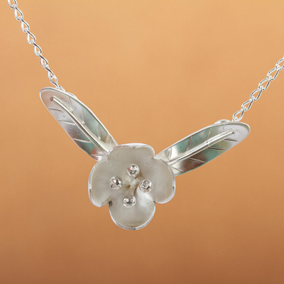 Silver pendant choker, 'Olive Blossom' - 950 Silver Flower Choker Necklace