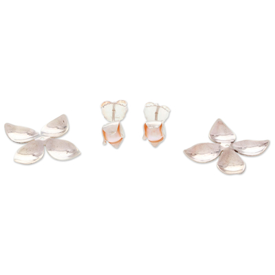 Knopfohrringe aus Zuchtperlen - Ohrringe mit rosa Zuchtperlen und Blumen