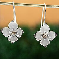 Silver drop earrings, 'Olive Blossom' - 950 Silver Floral Drop Earrings