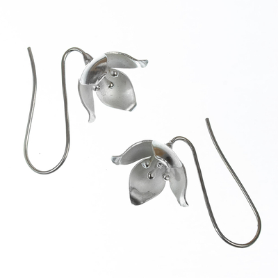Silver drop earrings, 'Olive Blossom' - 950 Silver Floral Drop Earrings