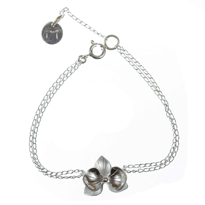 Silver pendant bracelet, 'Blooming Orchid' - 950 Silver Orchid Flower Pendant Bracelet