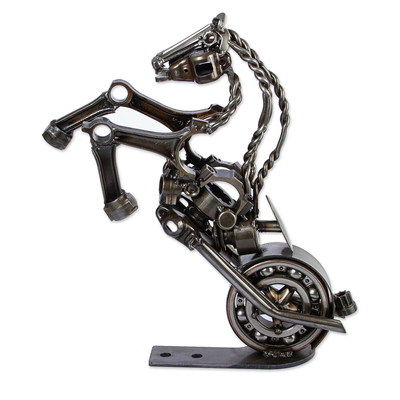 Upcycled auto parts sculpture, 'Rustic Horsepower' (20 inch) - 20 Inch Rustic Motorbike Horse Upcycled Auto Parts Sculpture