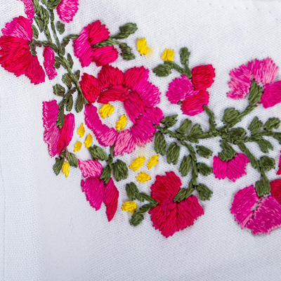 Embroidered cotton face mask, 'Rose Garden' - Hand Embroidered Reusable Cotton Mask from Mexico