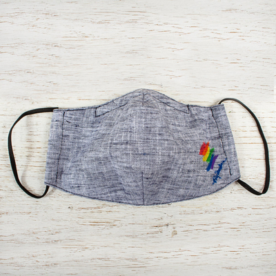 Cotton face mask, 'Chambray Rainbow' - Blue Cotton Chambray 3-Layer Ear Loop Face Mask