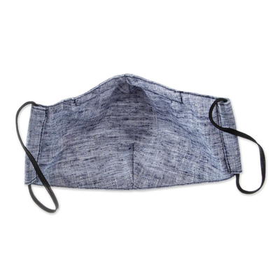 Cotton face mask, 'Chambray Rainbow' - Blue Cotton Chambray 3-Layer Ear Loop Face Mask