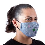 Cotton face mask, 'Chambray Kitty Cat' - Blue Cotton Chambray 3-Layer Ear Loop Cat Face Mask