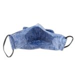 Cotton face mask, 'Chambray Kitty Cat' - Blue Cotton Chambray 3-Layer Ear Loop Cat Face Mask